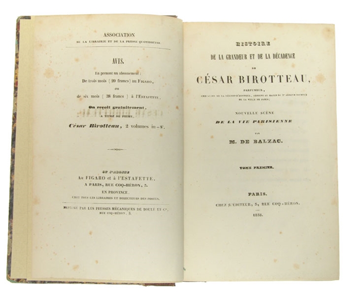 Histoire de la grandeur et de la décadence de César Birotteau. Nouvelle scène de la vie parisienne. 2 Tomes.