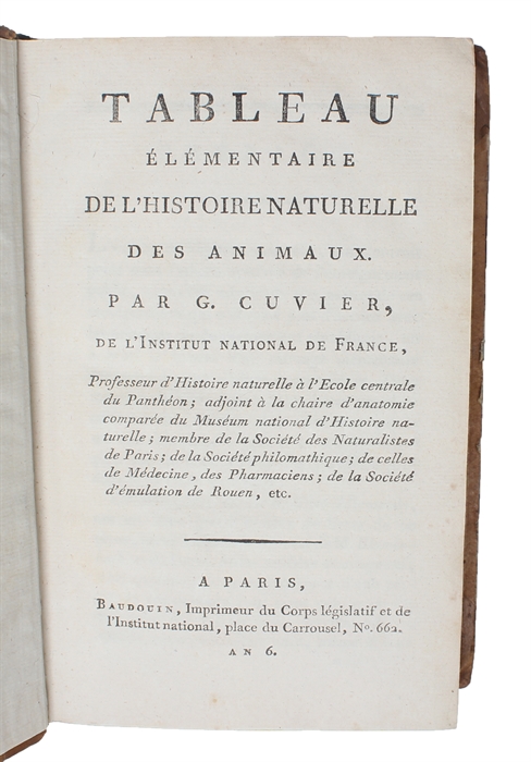 Tableau élémentaire de l'Histoire Naturelle des Animaux.