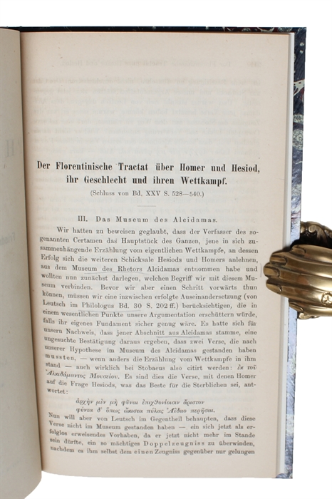 Der Florentinische Tractat über Homer und Hesiod, ihr Geschlecht und ihren Wettkampf. I-V. [Extract from: Rheinishes Museum für Philologie, Vol. XXV + XXVIII. Herausgegeben von F.G. Welcker und F. Ritschl].