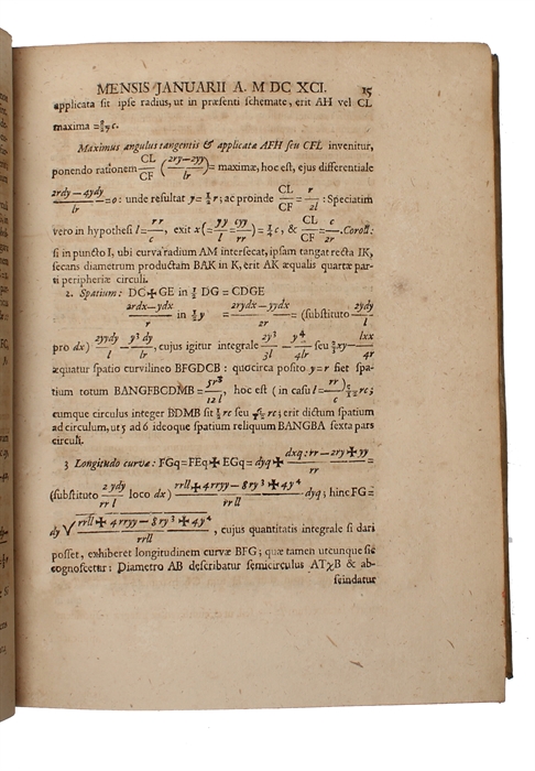 1. De Linea in quam Flexile se pondere proprio curvat, ejeuque usu insignia adinveniendi quotcunque medias proportionales & Logarithmos. - 2. De Solutionibus Problematis Catenarii vel Funicularis in Actis A. 1691, aliisque a Dn. I.B. propositis. (1-2:...