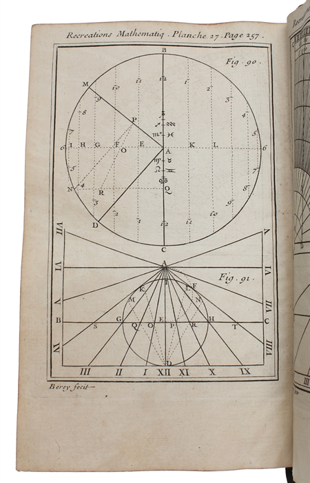 Recreations Mathematiques et Physiques, qui contiennent plusieurs Problêmes d'Arithmetique, de Geometrie, d'Optique, de Gnomonique, de Cosmographie, de Mechanique, de Pyrotechnique, & de Physique. Avec un Traité nouveau des Horloges Elementaires. ...