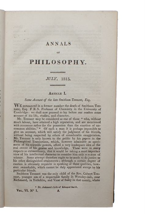 On the Relation between the Specific Gravities of Bodies in their Gaseous State and the Weight of their Atoms. (+) Correction of a Mistake in the Essay on the Relation between the Specific Gravities of Bodies in their Gaseous State and the Weights of ...