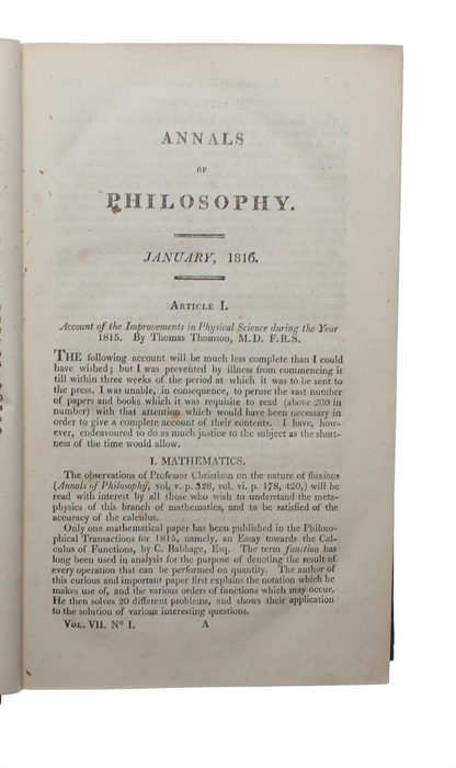 On the Relation between the Specific Gravities of Bodies in their Gaseous State and the Weight of their Atoms. (+) Correction of a Mistake in the Essay on the Relation between the Specific Gravities of Bodies in their Gaseous State and the Weights of ...