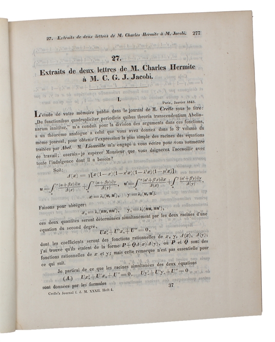 Extraits de deux lettres de M. Charles Hermite a M. Jacobi.