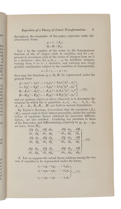 Exposition of a general Theory of linear Transformations. Part I-II. (November 1841 a. May 1842).