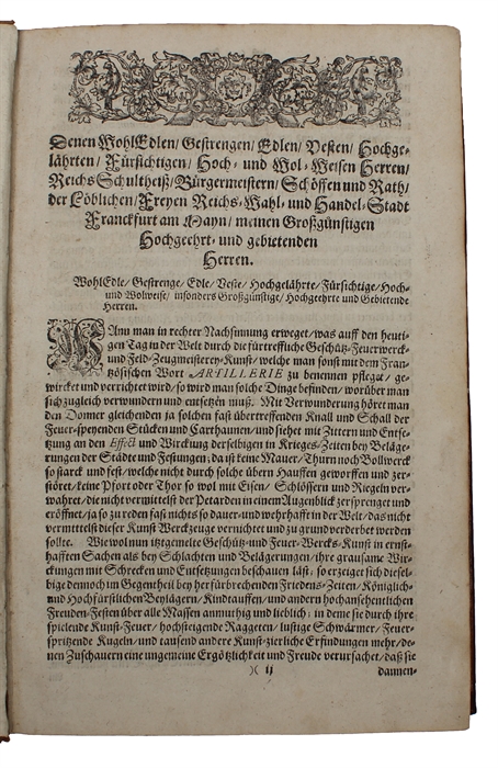 Vollkommene Geschütz= Feuerwerck=  und Büchsenmeisterey= Kunst: hiebevor in lateinischer Spraach beschrieben und mit Fleiss zusammen getragen. Anitzo in die Hochteutsche spraach übersetzet. von Thoma leonhard Beeren. Mit schönen Kupfern, und einem gan...