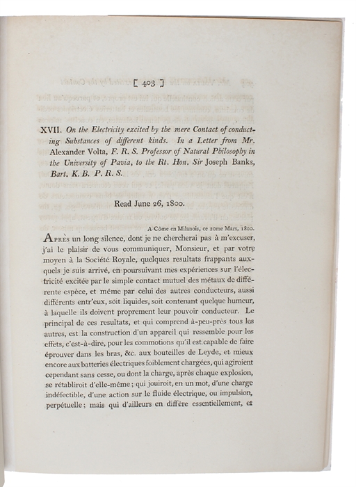 On the Electricity Excited by the Mere Contact of Conducting Substances of Different Kinds.