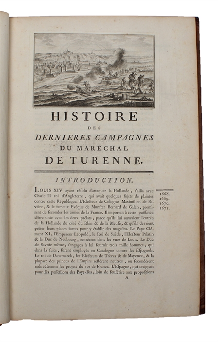 Histoire des quatre dernieres Campagnes du Marechal de Turenne. En 1672,1673,1674 & 1675. Enrichie de Cartes et de Plans Topographiques... Only Textvolume.