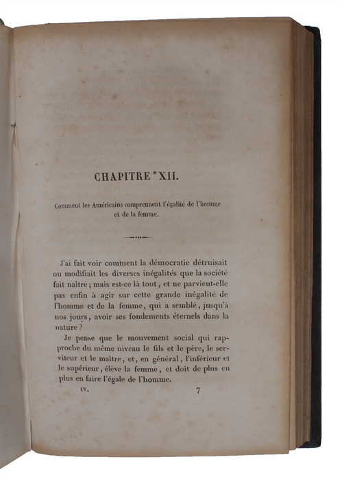 De la Democratie en Amerique. Orné d'une carte d'Amérique. 4 Tomes. 