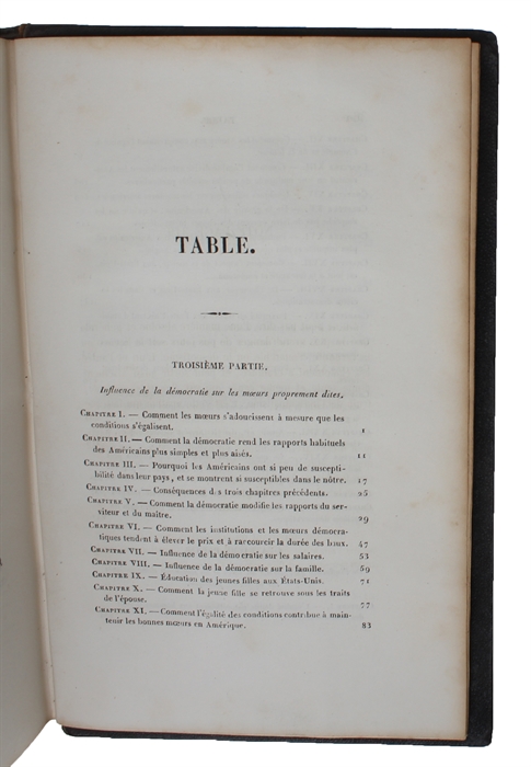 De la Democratie en Amerique. Orné d'une carte d'Amérique. 4 Tomes. 