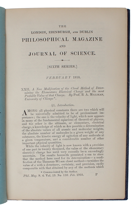 A New Modification of the Cloud Method of Determining the Elementary Electrical Charge and the Most Probable Value of that Charge.