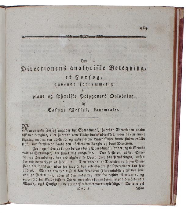 Om Directionens analytiske Betegning, et forsøg, anvendt fornemmelig til plane og sphæriske Polygoners Opløsning.