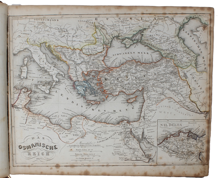 Composite atlas consisting of 129 maps from "Meyer’s Groschen-Atlas", "Meyer’s Zeitungs-Atlas", "Meyer’s Zeitungs und Groschen-Atlas" and "Atlas in 64 Karten".