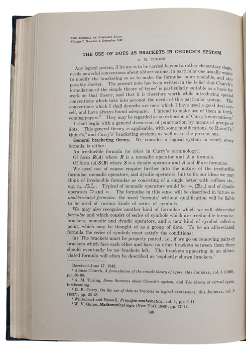 A formal theorem in Church s theory of types (+) The use of dots as brackets in Church's system. (In: "The Journal Of Symbolic Logic").