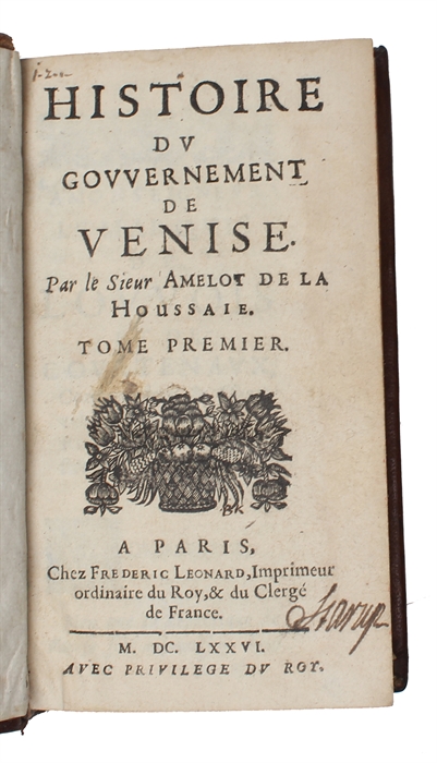 Histoire du gouvernement de Venise. 2 vols. 