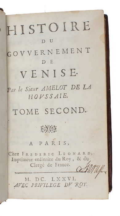 Histoire du gouvernement de Venise. 2 vols. 