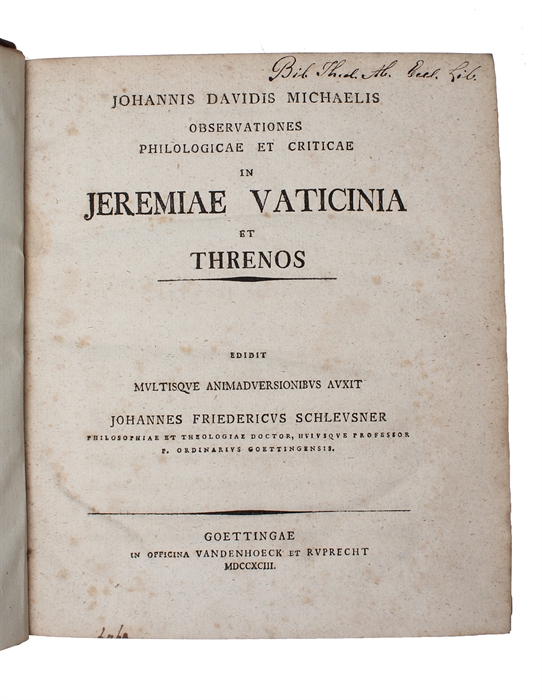 Observationes philologicae et criticae in Jeremiae vaticinia et Threnos.