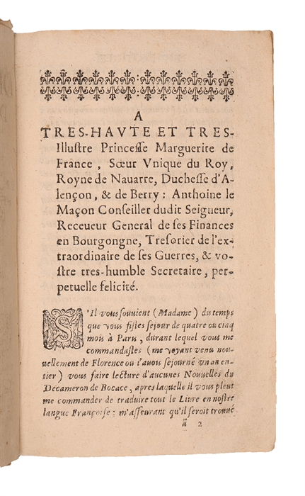 Le Decameron de Maistre Iean Bocace Florentin. Traduict d'italien en francois par Maistre Anthoine le Macon.