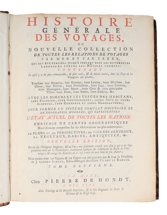 Histoire générale des Voyages, ou nouvelle collection de toutes les relations de voyages par mer et par terre, (...) Nouvelle edition. Tome Neuvieme (IX).