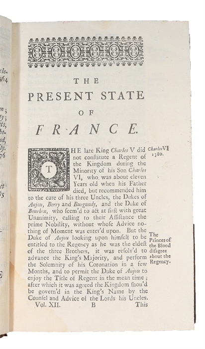 Modern History: or, the Present State of all Nations. Describing their respective Situations, Persons, Habits, Buildings (...) Vol. 12. France.