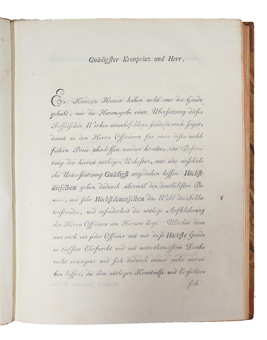 In Erfahrung gegründete Gedanken vom Gebrauch der Mannschaften, die jungen Offizieren anbetrauet werden, bey Angriff und Vertheidigung kleiner Posten. Aus dem Französischen übersetzt und herausgegeben von Heinrich Johannes Krebs.