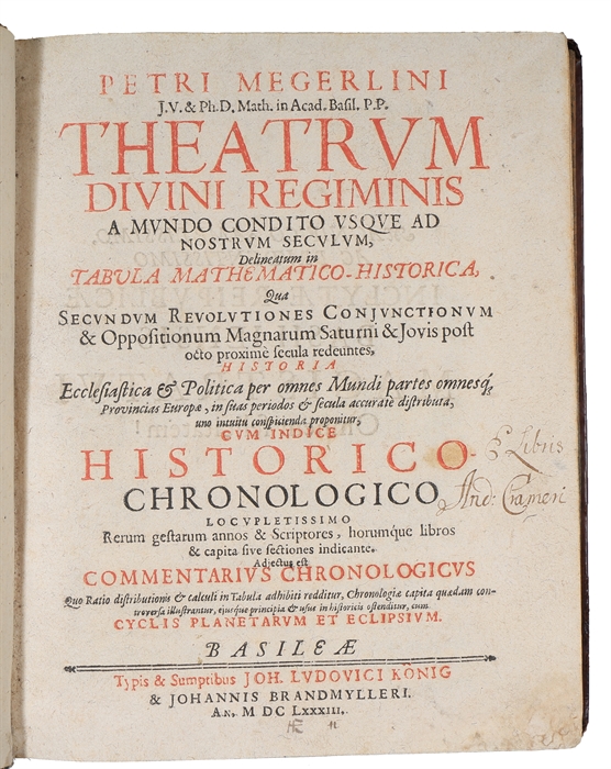 Theatrum divini regiminis a mundo condito usque ad nostrum seculum (...) Commentarii chronologici in tabulam mathematico-historicam.